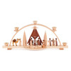 Authentic German Pyramids ON SALE! | Features: Features: manger scene includes Mary, Joseph, Baby Jesus in his manger, stable, Shepard and 3 sheep, 1 donkey, 1 cow, Three Wisemen with their gifts, 2 finely detail, handcarved trees, and 5 brass candle holders | The Nativity Scene, 8" 202/CA/084/D | Handmade in the Erzgebirge region of Seiffen, Germany | Lindenhaus Imports in Helen, Ga