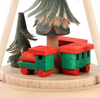Authentic German Pyramids ON SALE! | Features handcrafted train set, small tree, and incredible craftsmanship detailed in the larger handcarved rotating tree. USE: Warm-Air pyramids do not require candles. Instead, they rely on the temperature difference created by ambient warmth. When the temperature difference between the base and the top is significant enough, the fan begins to spin. As the fan rotates, it sets the entire pyramid in motion. | 1-Tier Mini Train Set, 4" Warm-Air Pyramid 074/P/240/D/1 | Handmade in the Erzgebirge region of Seiffen, Germany | Lindenhaus Imports in Helen, Ga