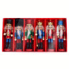 Nutcracker Ornaments ON SALE! | Features 6 traditional nutcracker variations including 2 kings, 3 soldiers, and 1 drummer boy attire with eye-catching glitter accents, lever on back to open and close mouth, gold string attached to top for hanging, and solid base for standing. || 6-pc. Traditional Nutcracker Ornament Set with Glitter, 5" G/NTCRKR || Lindenhaus Imports in Helen, Ga