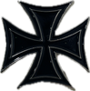 Features a black symmetrical cross with 4 identical arms that are narrow near the center and grow wider toward the ends. || The Iron Cross Hat Pin HP-03