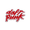 A silver, metal pin showcasing the band Daft Punk's distinctive red logo painted with high-quality enamel. Comes with 1 strong, secure metal clasp on the back. || Iconic Rock Band Daft Punk Pin HP-19