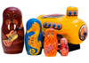 Front view of 5-piece Yellow Sub Sea Animal Musicians Matryoshka Nesting Doll Set 144056