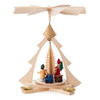 Authentic German Pyramids ON SALE! | Features Santa and man figurines, sled with presents, train with 1 train car, incredible craftsmanship detailed in the tree handcarved out of shavings in the center, and 4 brass candle holders USE: place the candle in the designated holders on the pyramid. Heat from the candle will slowly cause the blades to rotate. | 1-Nativity Scene with Shepard, 10" 085/P/028/D/N | Handmade in the Erzgebirge region of Seiffen, Germany | Lindenhaus Imports in Helen, Ga