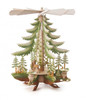 Authentic German Pyramids ON SALE! | Features handcrafted forest animals, 4 deer on rotating platform, incredible craftsmanship detailed in the massive tree handcarved out of shavings in the center, 4 premium brass candle holders. USE: Place the candle in the designated holders on the pyramid. Heat from the candle will slowly cause the blades to rotate. | 1-Tier Carved Forest and Deer, 13" 085/P/642/D | Handmade in the Erzgebirge region of Seiffen, Germany | Lindenhaus Imports in Helen, Ga