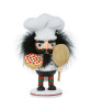 Front view features a pepperoni pizza, a wooden pizza peel, and is wearing a large white chef's hat.