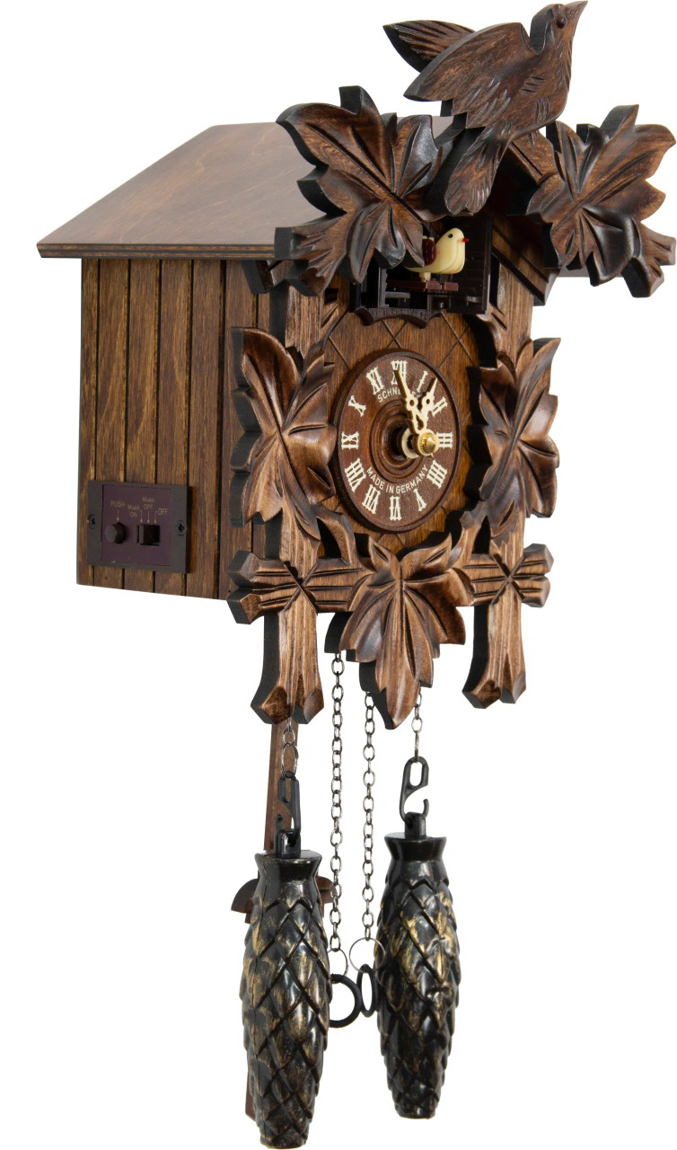 Traditional 1 Bird/5 Leaf Musical Black Forest Quartz Cuckoo Clock by Anton Schneider Q 70/9