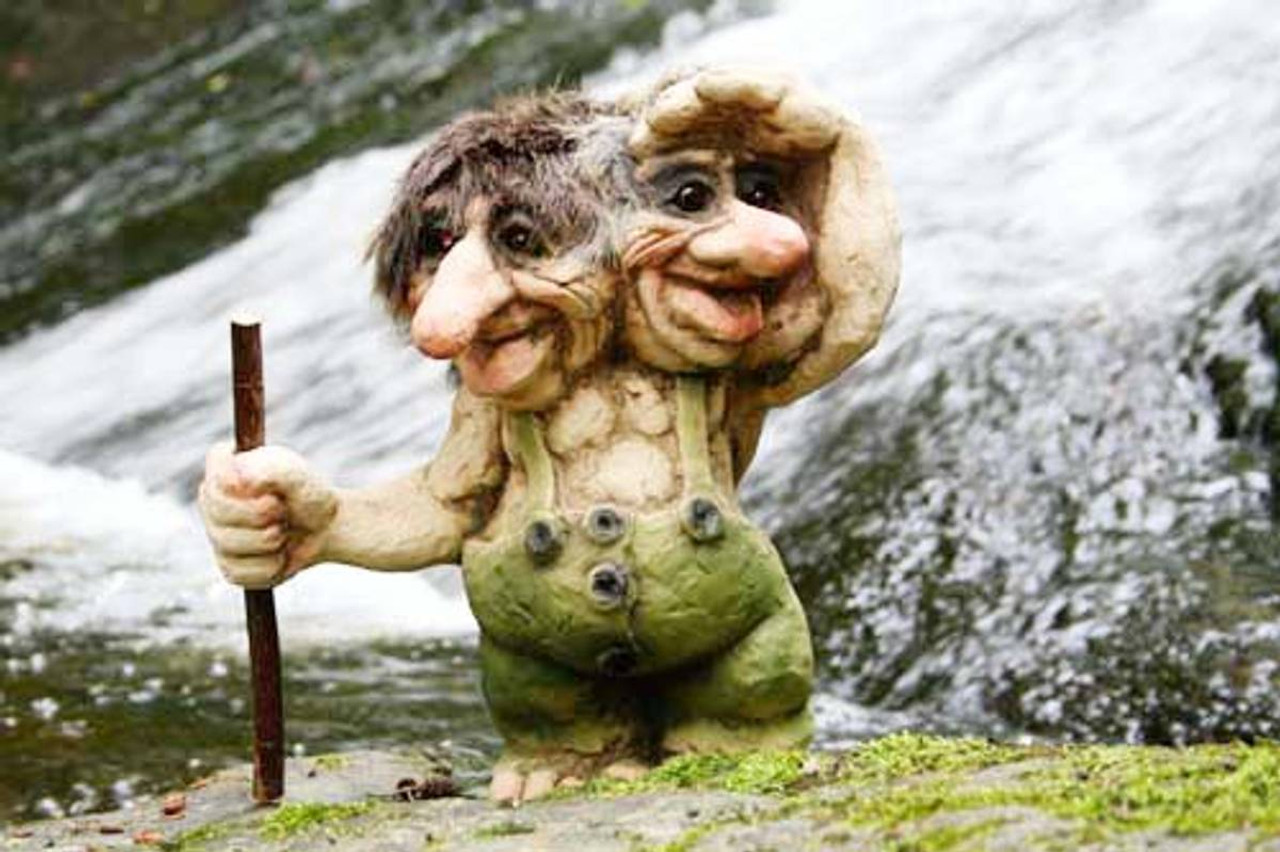Two Headed Troll with Stick NyForm Trolls of Norway 840101