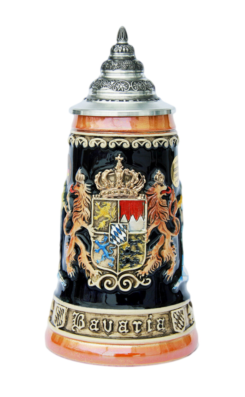 LIMITED-EDITION Bavaria Lion Crest German Beer Stein with 24K Gold Accents by KING-WERK 200WB
