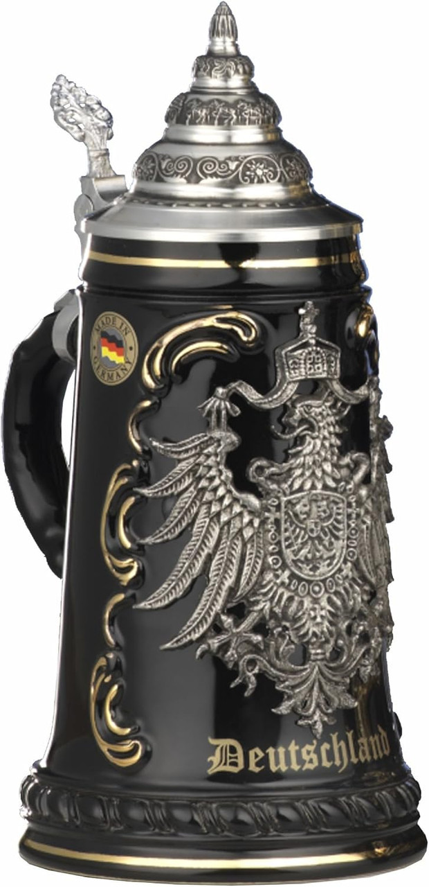 LIMITED-EDITION Black 'Deutschland' German Beer Stein with Pewter Eagle Medallion 455/SZA by KING WERKI