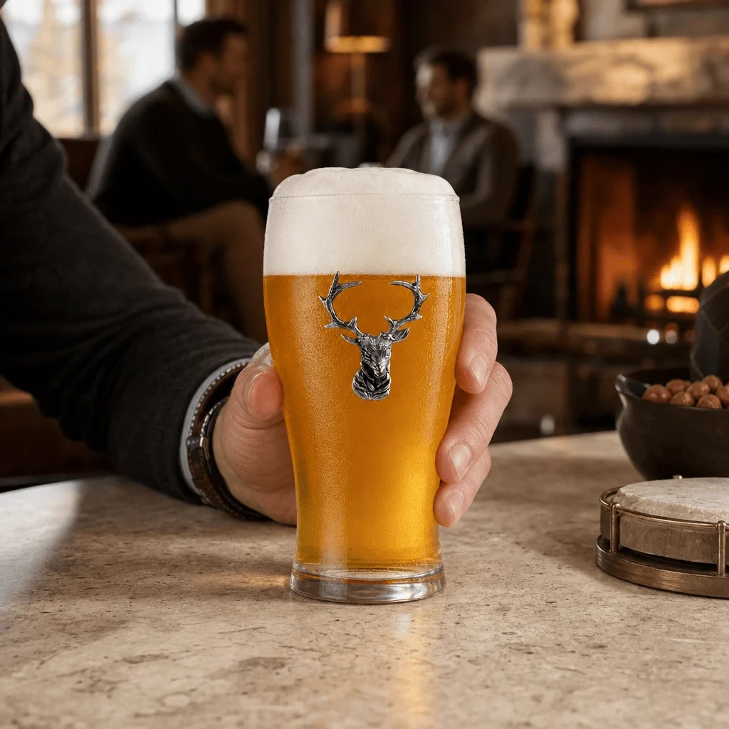 Featuring a bold elk head design, it’s made from high-quality glass and pewter for lasting durability and style. Whether you’re hosting friends or unwinding on your own, this glass combines rustic lodge vibes with modern flair, making it a standout piece in your collection.