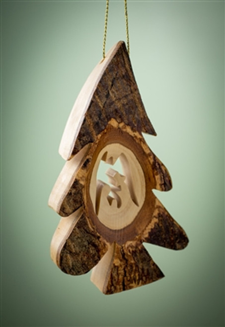 Thick-Cut Olivewood Bark Tree with Nativity Ornament Thick-Cut Olivewood Bark Tree with Nativity Ornament