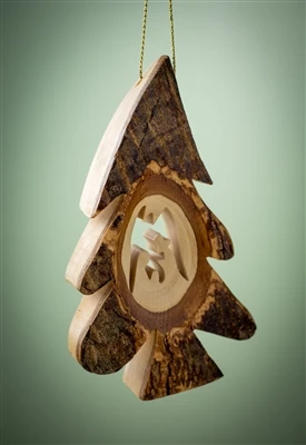Nativity Scene Thick-Cut Olivewood Bark Ornament