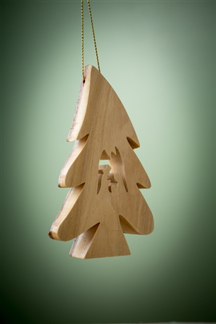 Thick-Cut Olivewood Bark Tree with Nativity Ornament Thick-Cut Olivewood Bark Tree with Nativity Ornament