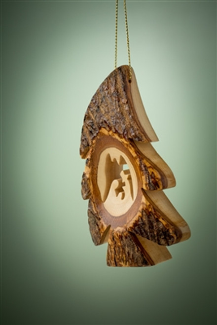 Thick-Cut Olivewood Bark Tree with Nativity Ornament Thick-Cut Olivewood Bark Tree with Nativity Ornament