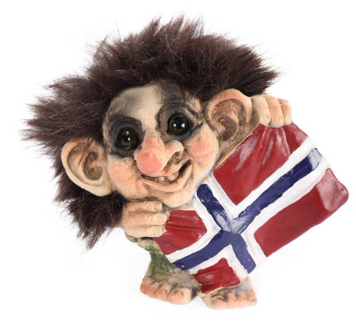 Original NyForm Trolls from Norway ON SALE! || Troll Holding Norwegian Flag #024 || Lindenhaus Imports in Helen, Ga