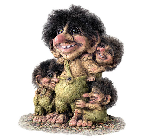 Authentic NyForm Trolls from Norway ON SALE! | Troll Dad with 3 Loving Kids, 7" #267 | Lindenhaus Imports in Helen, Ga