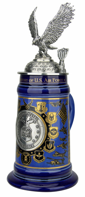 History of U.S. Air Force Beer Stein with Pewter Eagle Lid 6398