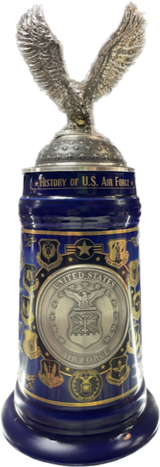 Authentic German Steins ON SALE | History of U.S. Air Force Stein with 3D Pewter Eagle, 6398 | Lindenhaus Imports in Helen, GA