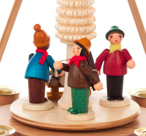 Authentic German Pyramids ON SALE! | Features three handcrafted woodsmen: 1 carrying kinlin, 1 loading the wood onto the sled, and 1 holding the rope to the sled; intricate rotating tree in center, and 4 brass tealight candle holders. USE: place the candle in the designated holders on the pyramid. Heat from the candle will slowly cause the blades to rotate. | 1-Tier Waldleuten (Woodsmen), 10" 085/P/484/D/5 | Handmade in the Erzgebirge region of Seiffen, Germany | Lindenhaus Imports in Helen, Ga Authentic German Pyramids ON SALE! | Features three handcrafted woodsmen: 1 carrying kinlin, 1 loading the wood onto the sled, and 1 holding the rope to the sled; intricate rotating tree in center, and 4 brass tealight candle holders. USE: place the candle in the designated holders on the pyramid. Heat from the candle will slowly cause the blades to rotate. | 1-Tier Waldleuten (Woodsmen), 10" 085/P/484/D/5 | Handmade in the Erzgebirge region of Seiffen, Germany | Lindenhaus Imports in Helen, Ga