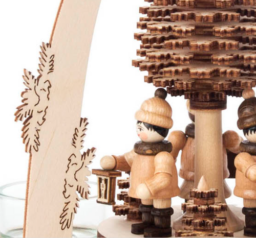 Authentic German Pyramids ON SALE! | Features 3 handcarved children in winter clothes holding lanterns on the lower turntable, intricate rotating tree in center, and 4 premium glass tealight candle holders. USE: Place the candle in the designated holders on the pyramid. Heat from the candle will slowly cause the blades to rotate. | 1-Tier Laternenkindern (Lantern Children), 10" 085/P/663/D | Handmade in the Erzgebirge region of Seiffen, Germany | Lindenhaus Imports in Helen, Ga Authentic German Pyramids ON SALE! | Features 3 handcarved children in winter clothes holding lanterns on the lower turntable, intricate rotating tree in center, and 4 premium glass tealight candle holders. USE: Place the candle in the designated holders on the pyramid. Heat from the candle will slowly cause the blades to rotate. | 1-Tier Laternenkindern (Lantern Children), 10" 085/P/663/D | Handmade in the Erzgebirge region of Seiffen, Germany | Lindenhaus Imports in Helen, Ga