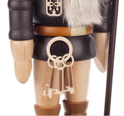 The Nachtwächter (Night Watchman), German Nutcracker 024/068. Features real rabbit fur, hand-painted natural brown eyes, wooden ax, keys, and lantern, lever on back to open and close mouth. The Nachtwächter (Night Watchman), German Nutcracker 024/068. Features real rabbit fur, hand-painted natural brown eyes, wooden ax, keys, and lantern, lever on back to open and close mouth.