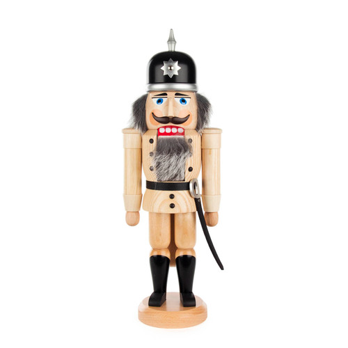 Authentic German Nutcrackers ON SALE! | Features real rabbit fur, hand-painted bright blue eyes, wooden sword in a natural finish, and lever on back to open and close mouth. || The Wachsoldat (Guard Soldier) with Natural Finish, 14" 003/N/103/D/N || Handmade in the Erzgebirge region of Seiffen, Germany || Lindenhaus Imports in Helen, Ga