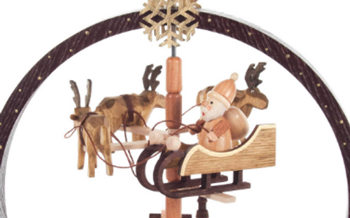 Authentic German Pyramids ON SALE! | Features natural wood stain arch with gold polka dots, flying Santa with 3 handcarved reindeer floating in center, 5 mini houses, intricate trees throughout, and 4 premium metal tealight candle holders. USE: Place the candle in the designated holders on the pyramid. Heat from the candle will slowly cause the blades to rotate. | 2-Tier Winterzauber (Winter Magic), 9" Natural 085/P/842/D/N | Handmade in the Erzgebirge region of Seiffen, Germany | Lindenhaus Imports in Helen, Ga Authentic German Pyramids ON SALE! | Features natural wood stain arch with gold polka dots, flying Santa with 3 handcarved reindeer floating in center, 5 mini houses, intricate trees throughout, and 4 premium metal tealight candle holders. USE: Place the candle in the designated holders on the pyramid. Heat from the candle will slowly cause the blades to rotate. | 2-Tier Winterzauber (Winter Magic), 9" Natural 085/P/842/D/N | Handmade in the Erzgebirge region of Seiffen, Germany | Lindenhaus Imports in Helen, Ga