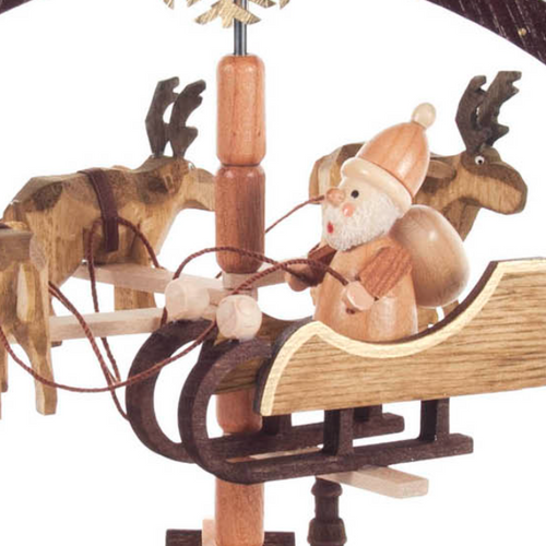Authentic German Pyramids ON SALE! | Features natural wood stain arch with gold polka dots, flying Santa with 3 handcarved reindeer floating in center, 5 mini houses, intricate trees throughout, and 4 premium metal tealight candle holders. USE: Place the candle in the designated holders on the pyramid. Heat from the candle will slowly cause the blades to rotate. | 2-Tier Winterzauber (Winter Magic), 9" Natural 085/P/842/D/N | Handmade in the Erzgebirge region of Seiffen, Germany | Lindenhaus Imports in Helen, Ga Authentic German Pyramids ON SALE! | Features natural wood stain arch with gold polka dots, flying Santa with 3 handcarved reindeer floating in center, 5 mini houses, intricate trees throughout, and 4 premium metal tealight candle holders. USE: Place the candle in the designated holders on the pyramid. Heat from the candle will slowly cause the blades to rotate. | 2-Tier Winterzauber (Winter Magic), 9" Natural 085/P/842/D/N | Handmade in the Erzgebirge region of Seiffen, Germany | Lindenhaus Imports in Helen, Ga