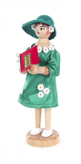 Authentic German Smokers ON SALE | FRONT: Yvonne is already mentally spending the millions that the next big coup brings! Like a hot cup of coffee, the smoke of the incense candle rises from the elaborately designed porcelain cup. | Yvonne from 'The Olsen Gang' 8" 146/S/1391/D/4 Lindenhaus Imports in Helen, Ga