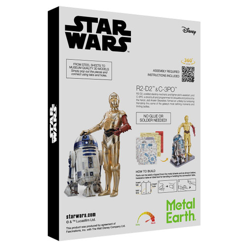 3- BACK packaging for the C-3PO ™ & R2-D2™ Metal Earth 3D Model Kit MMG276