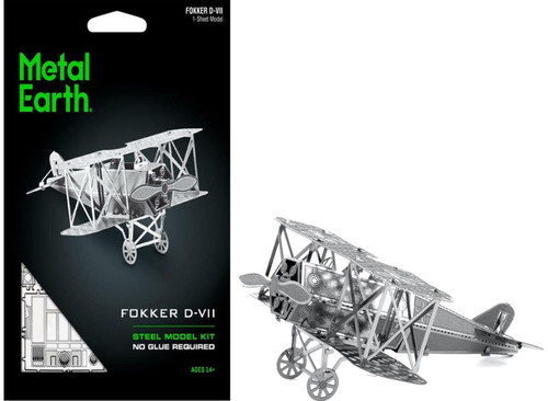 Packaging & assembled model of the Fokker D-VII Metal Earth 3D Model Kit MMS005