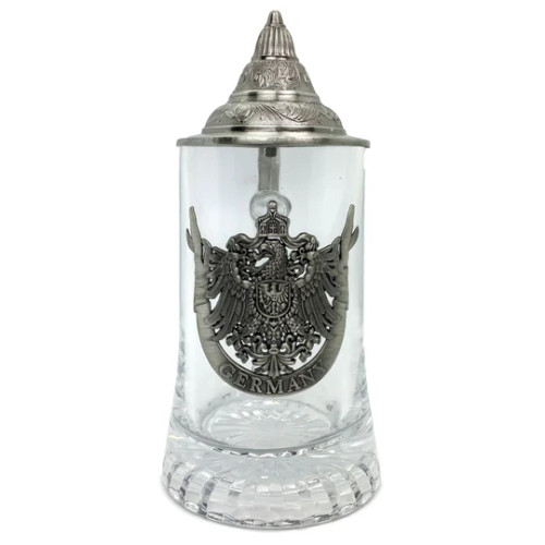 'Germany' Medieval Reichsadler Eagle Medallion Glass Beer Stein, 0.5L - S951 'Germany' Medieval Reichsadler Eagle Medallion Glass Beer Stein, 0.5L - S951