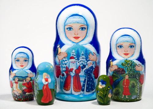 Snow Maiden Fairy Tale Matryoshka, 5pc. Nesting Doll ON SALE | Lindenhaus Imports in Helen, GA