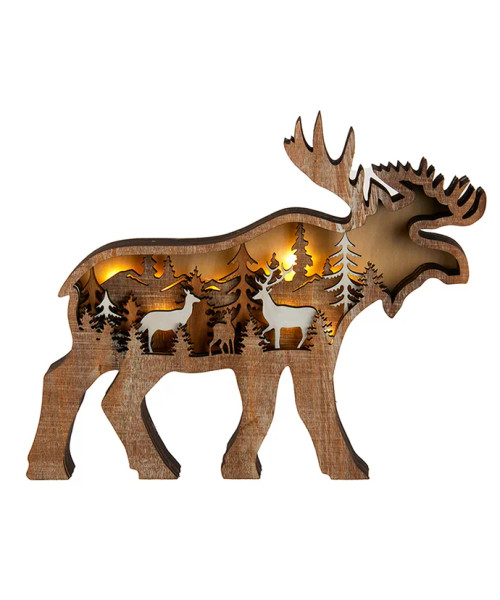 Kurt S. Adler Christmas Décor ON SALE | Wooden Light-Up Moose Table Piece | Lindenhaus Imports in Helen, Ga