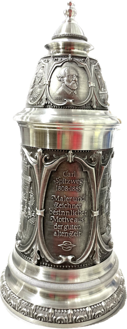 SALE Famous German Romanticist Painter Carl Spitzweg Prachthumpen Pewter Stein, 0.6L | Reproduction of Spitzweg's work in relief, “Carl Spitzweg 1808-1885. Maler und Zeichner besinnlicher Motive aus der guten alten Zeit”. TRANSLATION:  | Lindenhaus Imports in Helen, Ga SALE Famous German Romanticist Painter Carl Spitzweg Prachthumpen Pewter Stein, 0.6L | Reproduction of Spitzweg's work in relief, “Carl Spitzweg 1808-1885. Maler und Zeichner besinnlicher Motive aus der guten alten Zeit”. TRANSLATION:  | Lindenhaus Imports in Helen, Ga