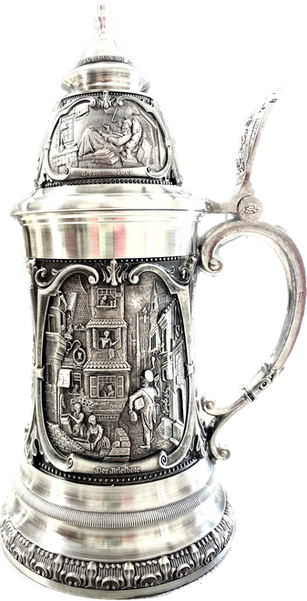 SALE Famous German Romanticist Painter Carl Spitzweg Prachthumpen Pewter Stein, 0.6L | Reproduction of Spitzweg's work in relief, “Der Briefbote” (The Postman) | Lindenhaus Imports in Helen, Ga SALE Famous German Romanticist Painter Carl Spitzweg Prachthumpen Pewter Stein, 0.6L | Reproduction of Spitzweg's work in relief, “Der Briefbote” (The Postman) | Lindenhaus Imports in Helen, Ga