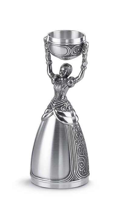 This German Bridal Cup - also known as a Nüremberg Bridal Cup - has a swiveling cup and hollow dress which allow both the bride and groom to drink simultaneously. || Nüremberg Pewter Bridal Cup, 6.5" 10336 || Lindenhaus Imports in Helen, Ga