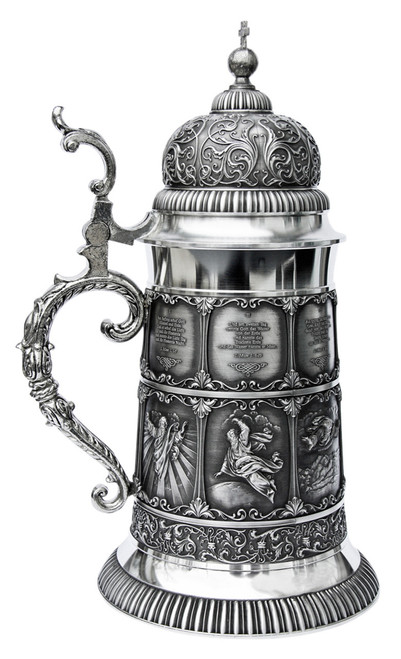 'The Lord's Creation' Solid Pewter Stein, 1.75L | In the top portion of each panel, verses from the bible appear in German with a beautifully rendered illustration of the verse below. |  Lindenhaus Imports in Helen, Ga 'The Lord's Creation' Solid Pewter Stein, 1.75L | In the top portion of each panel, verses from the bible appear in German with a beautifully rendered illustration of the verse below. |  Lindenhaus Imports in Helen, Ga