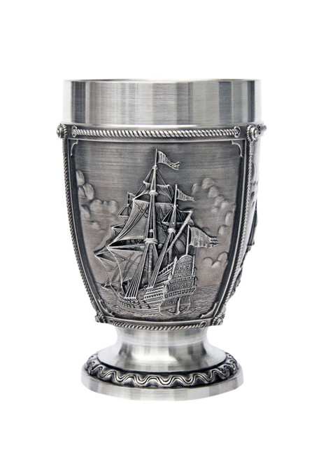 18th Century Nautical La Paloma Pewter Beer Mug, 0.25L 10315 | Features 3 panels with relief-decorated nautical themes depicting 18th century sailing vessels. | Part of ARTINA's La Paloma Collection | Lindenhaus Imports in Helen, Ga