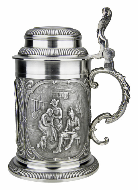 SALE High-Quality Rothenburg Pewter Stein, 0.5L | LEFT: Men & women in their homes playing instruments in traditional clothing. | Lindenhaus Imports in Helen, Ga SALE High-Quality Rothenburg Pewter Stein, 0.5L | LEFT: Men & women in their homes playing instruments in traditional clothing. | Lindenhaus Imports in Helen, Ga