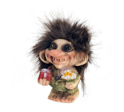 Original NyForm Trolls from Norway ON SALE! || Troll Boy with Flowers and Present #143 || Lindenhaus Imports in Helen, Ga