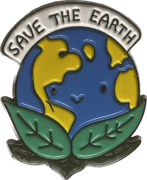 Hat/Lapel Pins ON SALE | 'Save the Earth' Hat Pin featuring Planet Earth with 2 leaves | Lindenhaus Imports in Helen, Ga