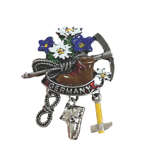 Alpine Hiker Germany with Charms Deluxe Lapel Hat Pin Alpine Hiker Germany with Charms Deluxe Lapel Hat Pin