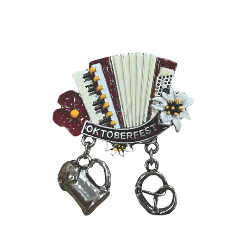 Accordion Oktoberfest with Charms German Deluxe Hat Lapel Pin Accordion Oktoberfest with Charms German Deluxe Hat Lapel Pin