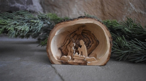 Arched Olivewood Cave Grotto with Nativity Scene