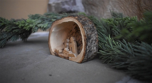 Arched Olivewood Cave Grotto with Nativity Scene Arched Olivewood Cave Grotto with Nativity Scene