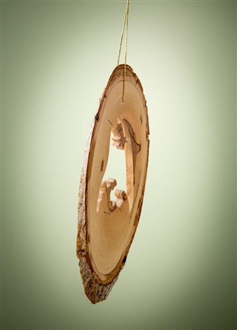 'Bethlehem' Nativity & Shepard's Crook Olivewood Bark Slice Ornament 'Bethlehem' Nativity & Shepard's Crook Olivewood Bark Slice Ornament