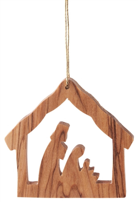 Hand-Carved Olivewood from Israel ON SALE | Stable Ornament with Nativity Scene, 2" | Lindenhaus Imports in Helen, Ga