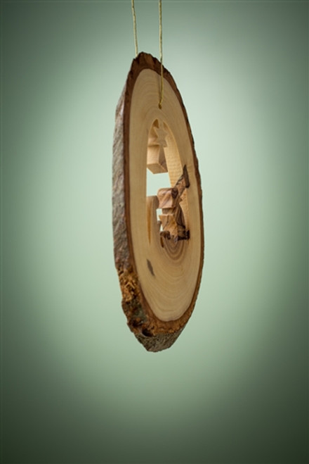 'Bethlehem' Nativity with Star Olivewood Bark Slice Ornament 'Bethlehem' Nativity with Star Olivewood Bark Slice Ornament