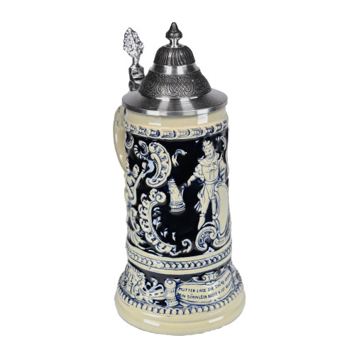 Features shield and cherubs with musical instruments on both sides